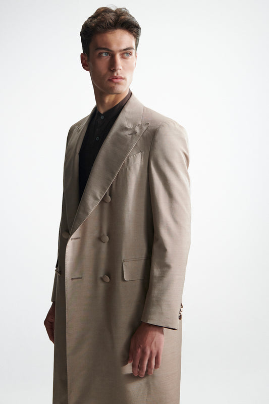 Cappotto aida doppiopetto in seta beige