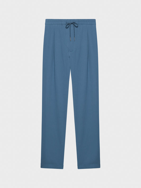 Caruso Menswear Abbigliamento Uomo Pantaloni Pantalone jogger in seersucker di cotone azzurro look 2