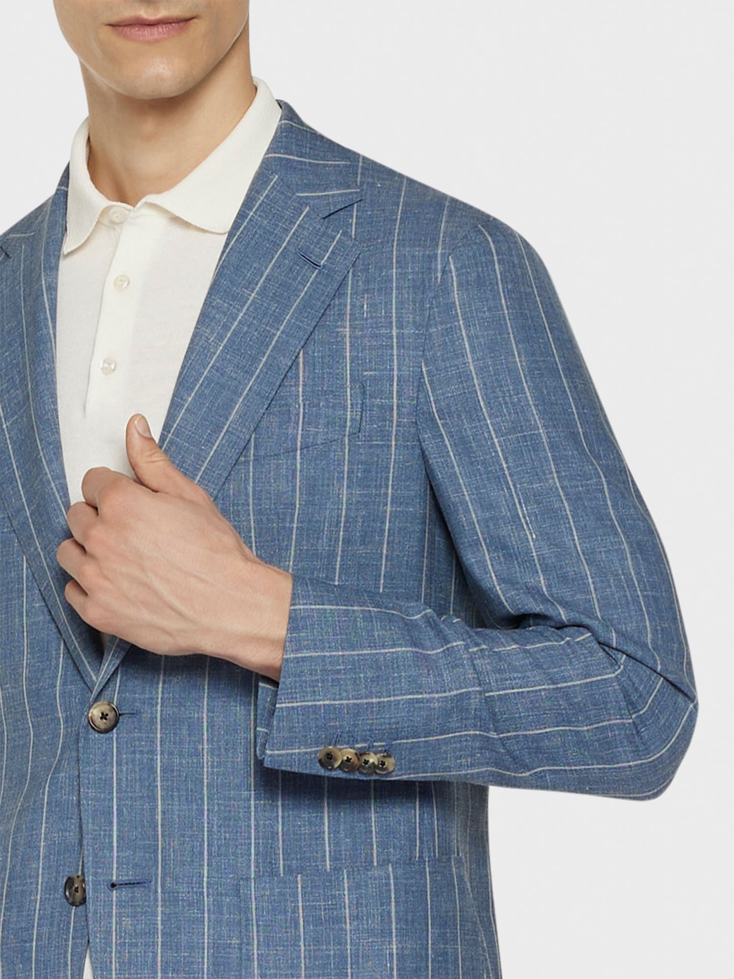 Caruso Menswear Abbigliamento Uomo Abiti Abito aida gessato in lana, seta e lino azzurro look 5