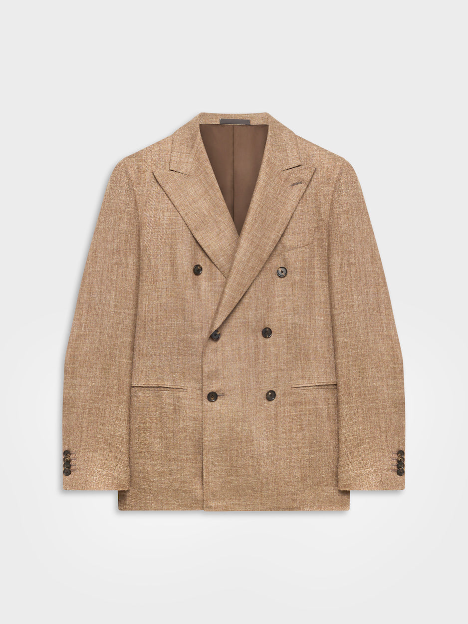 Caruso Menswear Abbigliamento Uomo Giacche Giacca aida doppiopetto in seta lino marrone look 1