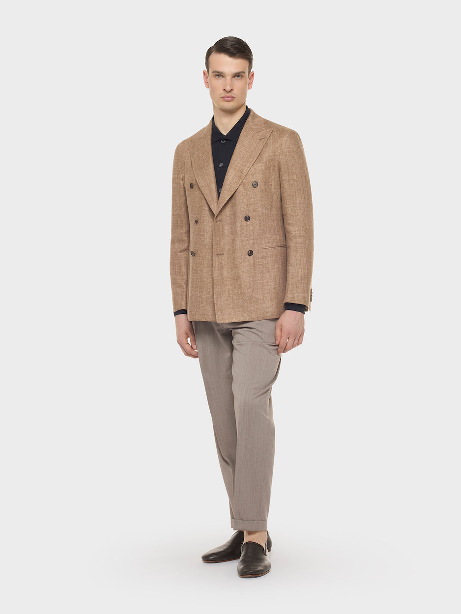 Caruso Menswear Abbigliamento Uomo Giacche Giacca aida doppiopetto in seta lino marrone look 2