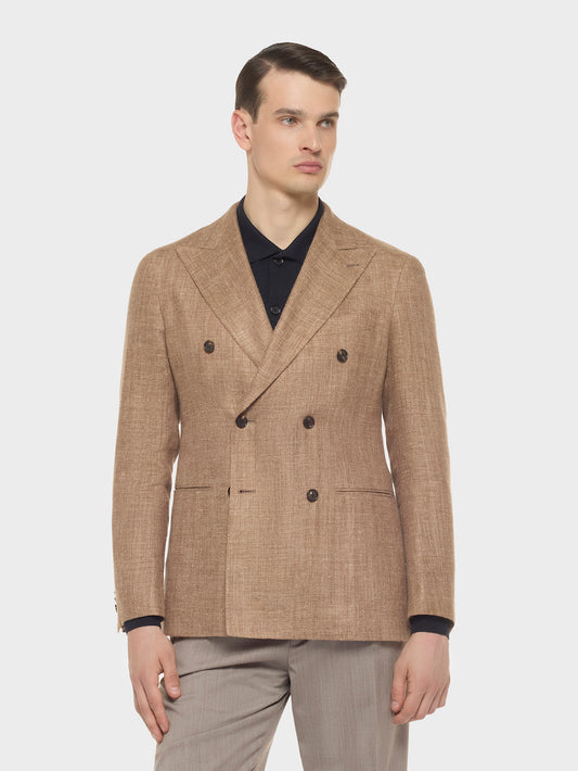Caruso Menswear Abbigliamento Uomo Giacche Giacca aida doppiopetto in seta lino marrone look 3