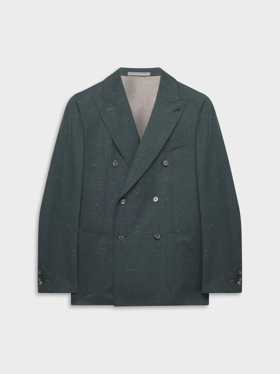 Caruso Menswear Abbigliamento Uomo Giacche Giacca aida doppiopetto in lana seta verde look 1