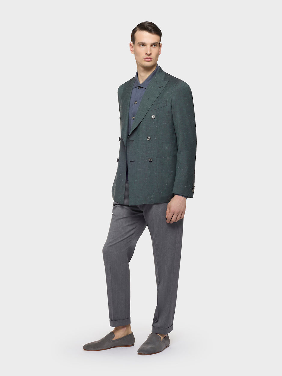 Caruso Menswear Abbigliamento Uomo Giacche Giacca aida doppiopetto in lana seta verde look 2