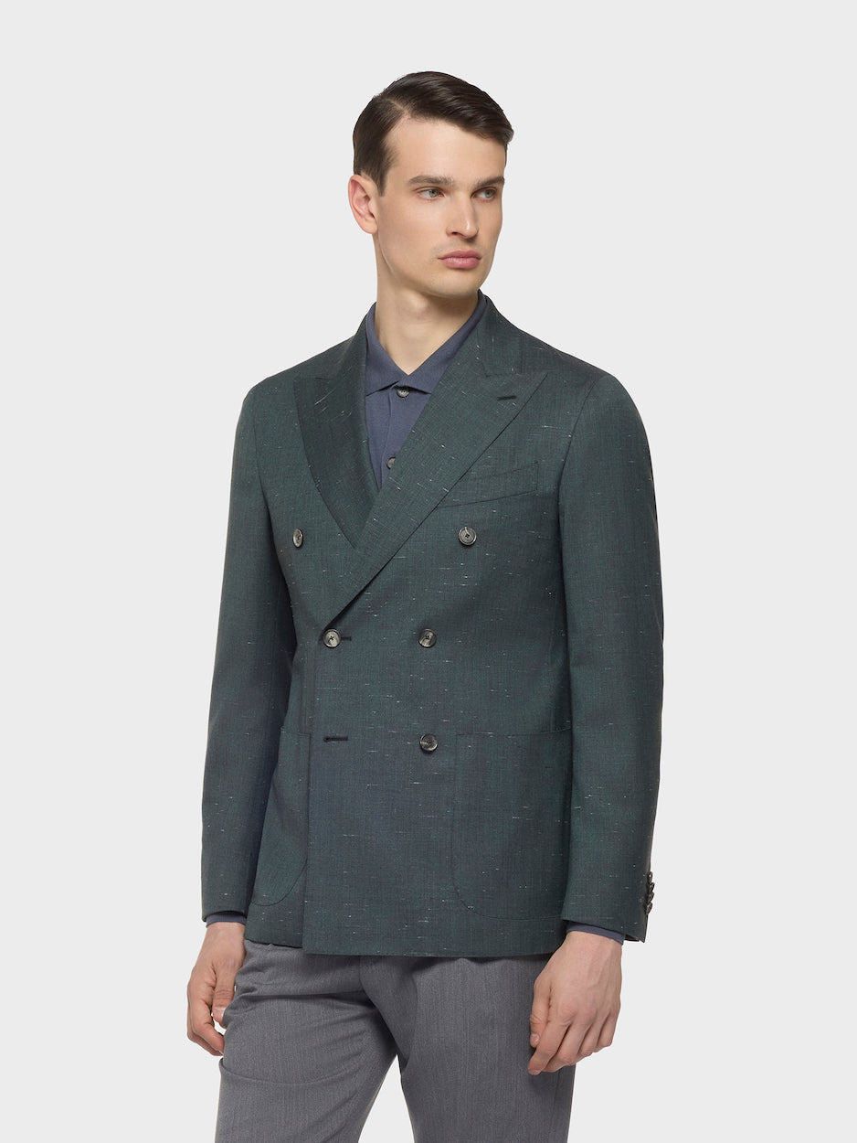 Caruso Menswear Abbigliamento Uomo Giacche Giacca aida doppiopetto in lana seta verde look 3