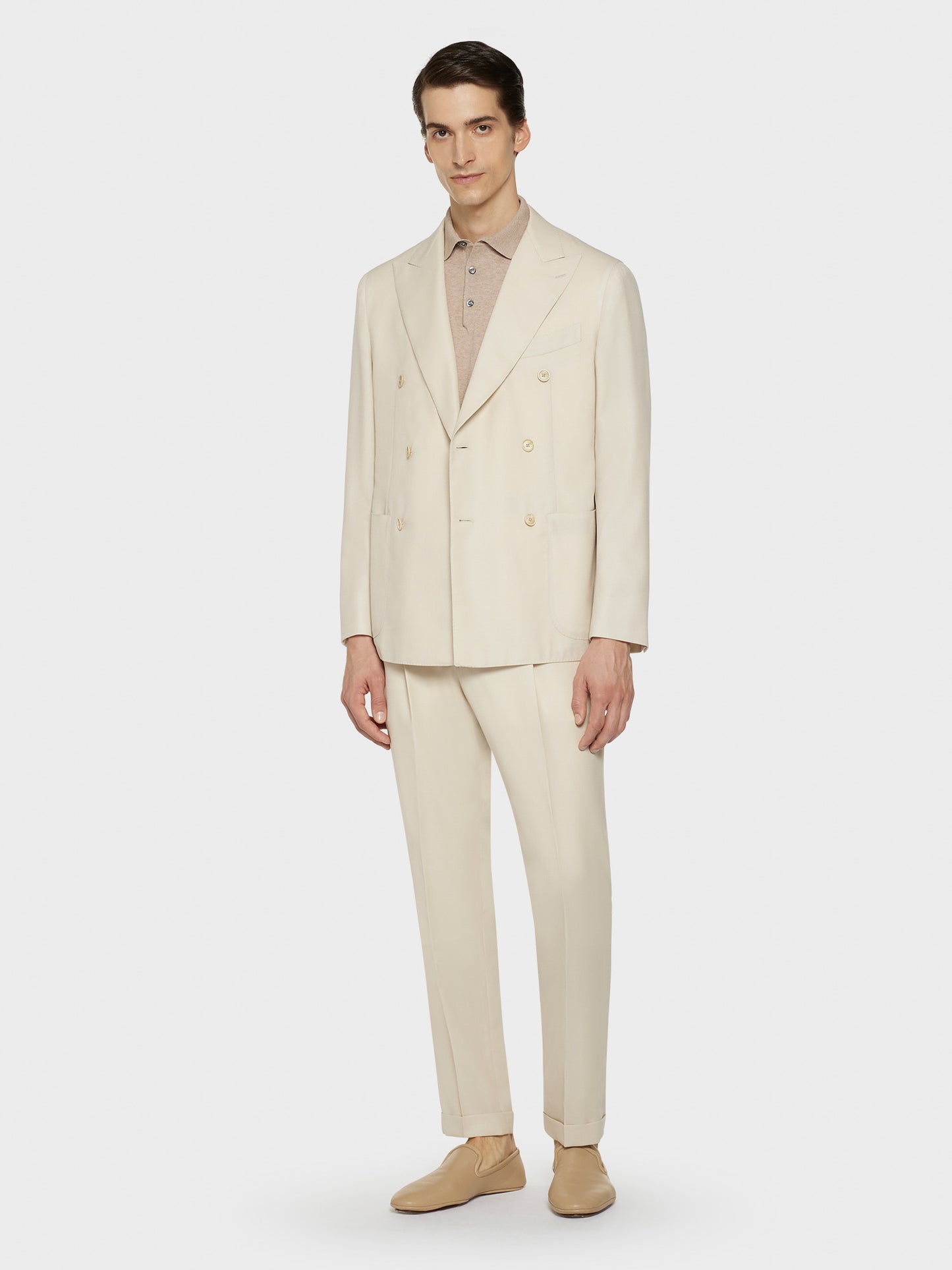 Caruso Menswear Abbigliamento Uomo Giacche Giacca aida doppiopetto in lana bianco latte look 1