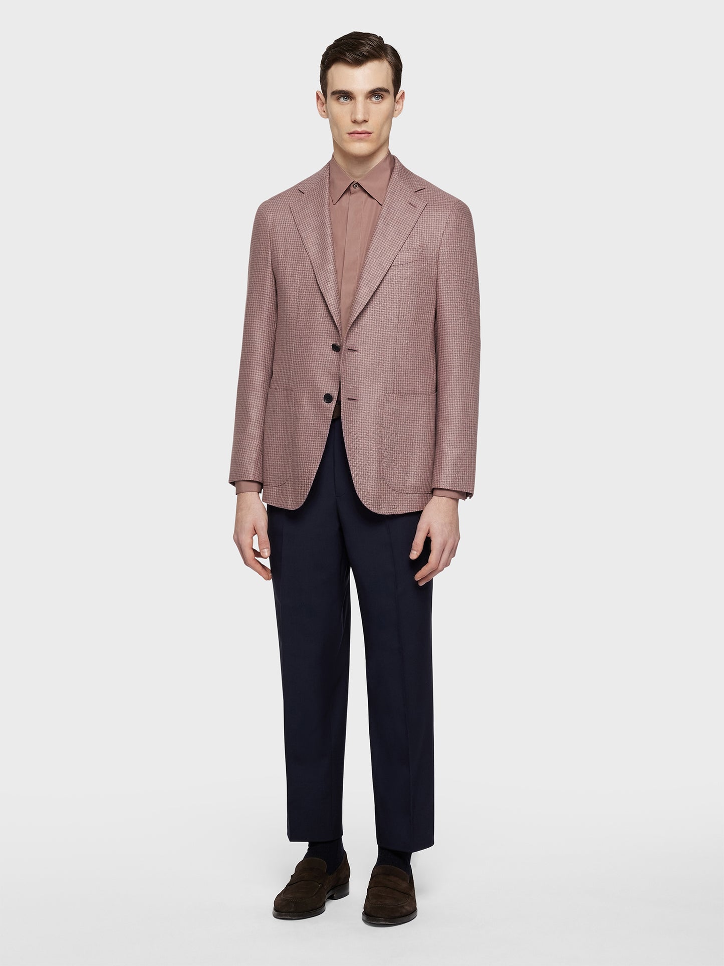 Caruso Menswear Abbigliamento Uomo Giacca aida in seta pied de poule rosa total look