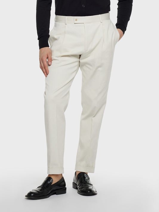 Caruso Menswear Abbigliamento Uomo Pantaloni Pantalone carrot fit in flanella di lana panna look 3