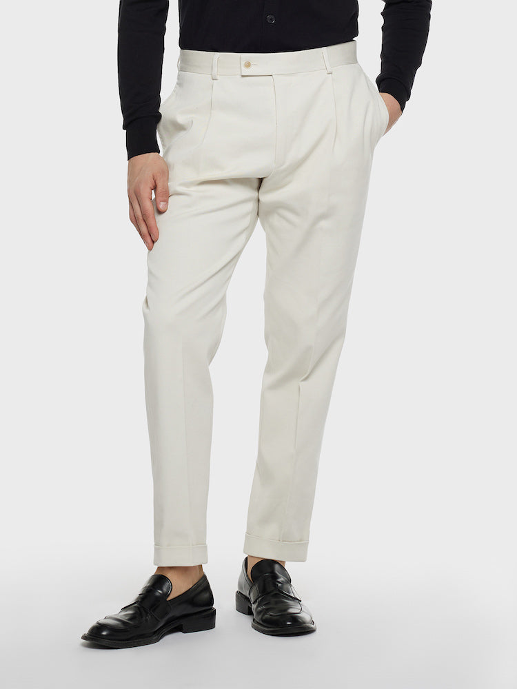 Caruso Menswear Abbigliamento Uomo Pantaloni Pantalone carrot fit in flanella di lana panna look 3