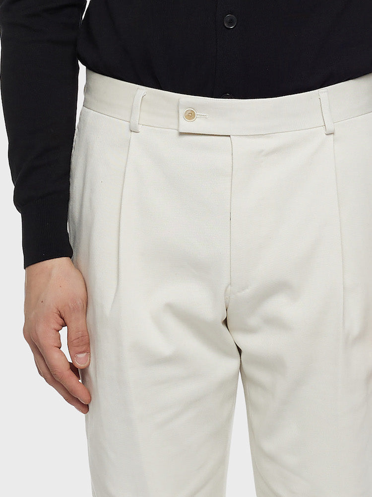 Caruso Menswear Abbigliamento Uomo Pantaloni Pantalone carrot fit in flanella di lana panna look 5