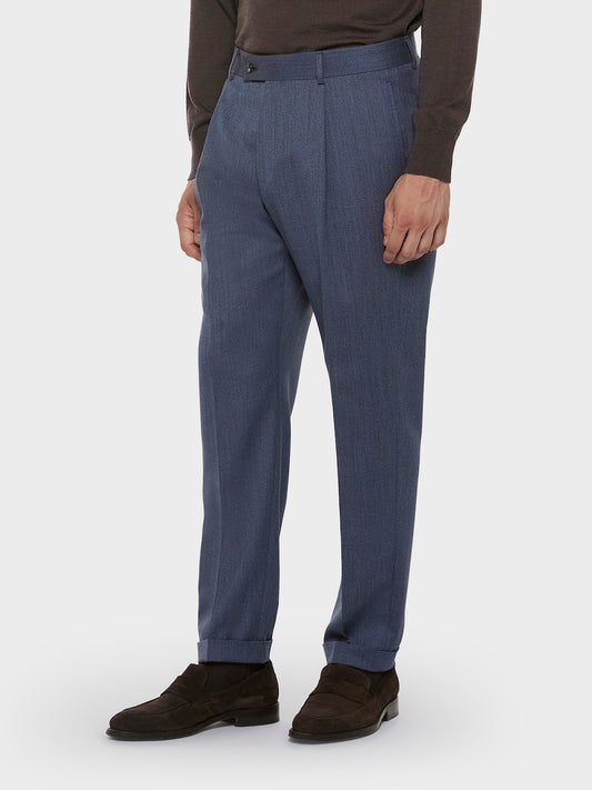 Caruso Menswear Abbigliamento Uomo Pantaloni Pantalone carrot fit in lana cover blu look 1