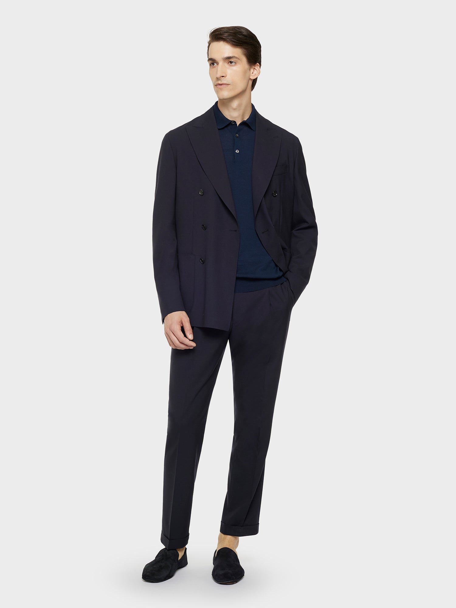 Caruso Menswear Abbigliamento Uomo Pantaloni Pantalone carrot fit in lana blu look 3
