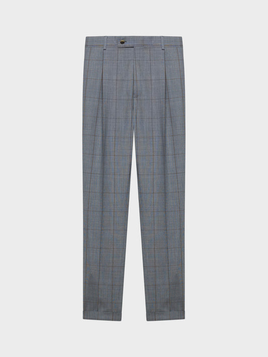 Caruso Menswear Abbigliamento Uomo Pantaloni Pantalone carrot-fit in lana zelander twist glen check azzurro look 5