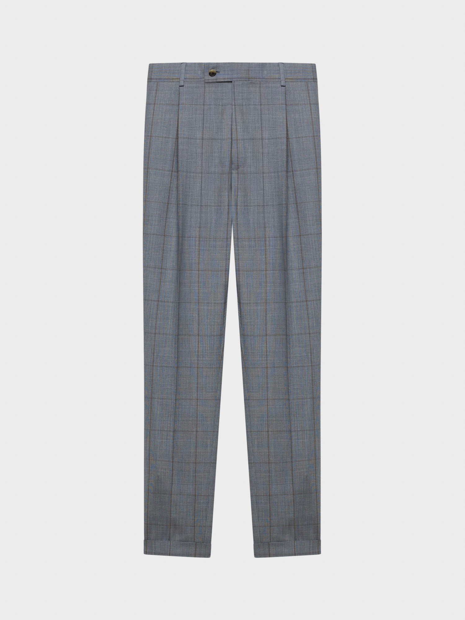 Caruso Menswear Abbigliamento Uomo Pantaloni Pantalone carrot-fit in lana zelander twist glen check azzurro look 5