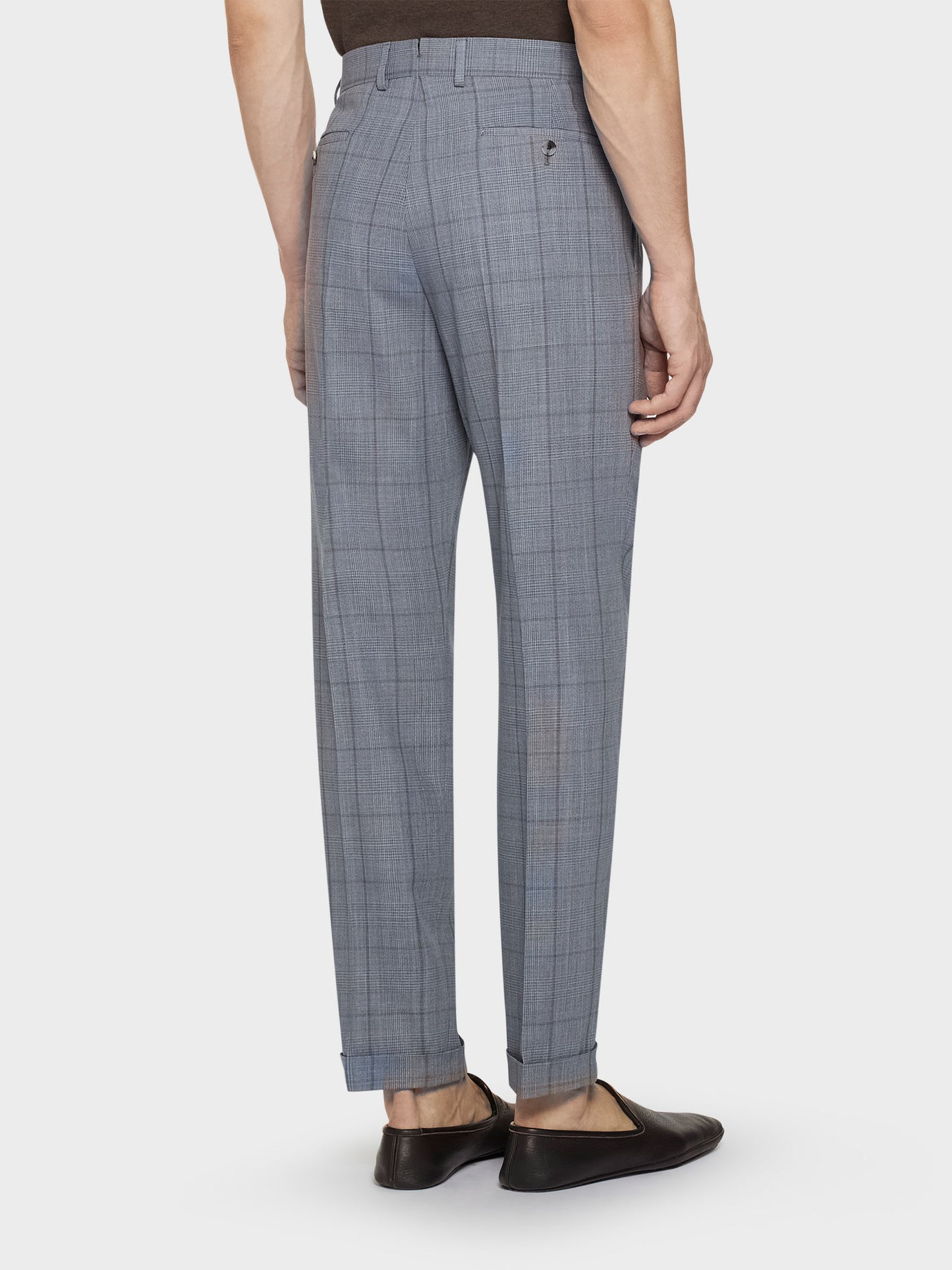 Caruso Menswear Abbigliamento Uomo Pantaloni Pantalone carrot-fit in lana zelander twist glen check azzurro look 3