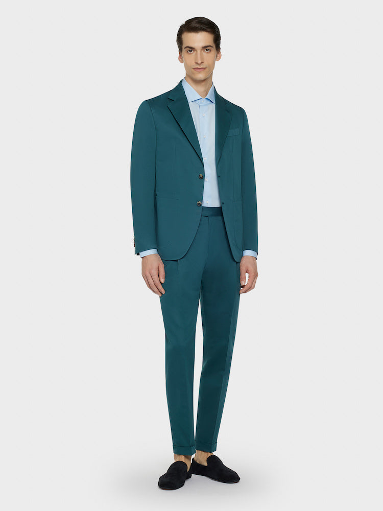Caruso Menswear Abbigliamento Uomo Pantaloni Pantalone carrot-fit in cotone e seta verde look 3