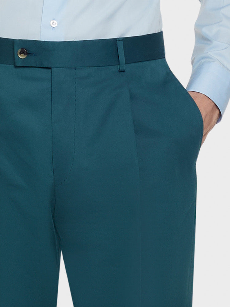 Caruso Menswear Abbigliamento Uomo Pantaloni Pantalone carrot-fit in cotone e seta verde look 5