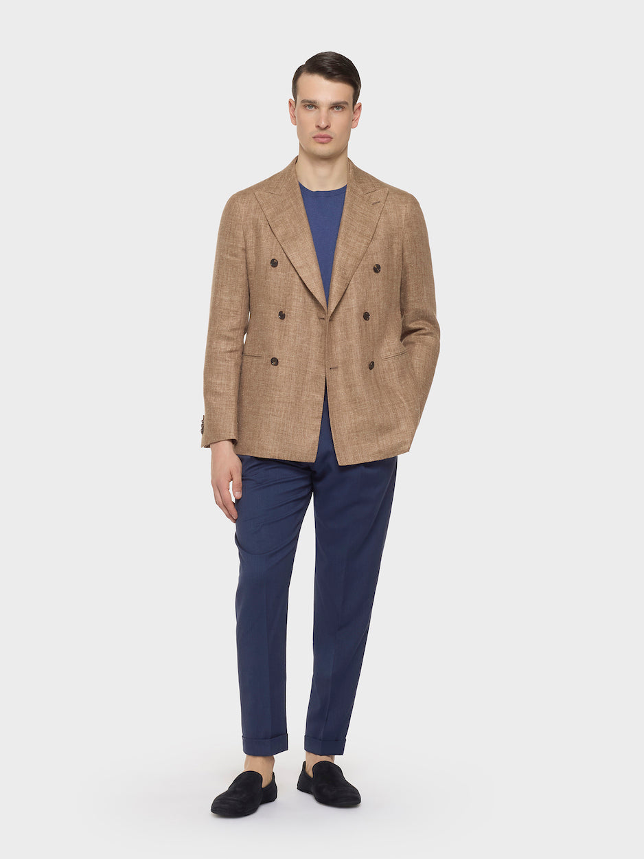 Caruso Menswear Abbigliamento Uomo Pantaloni Pantalone carrot fit in flanella di lana blu look 2