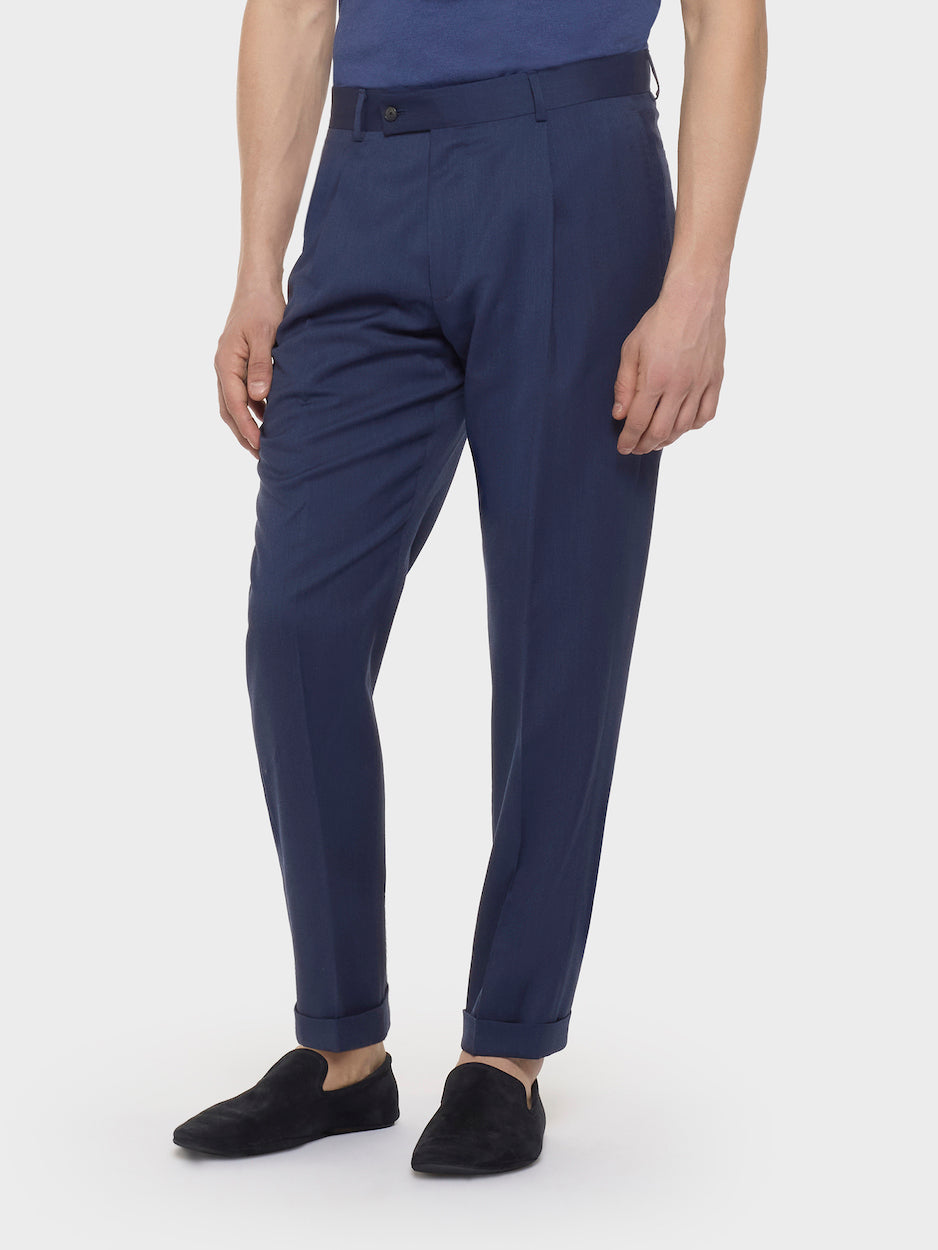 Caruso Menswear Abbigliamento Uomo Pantaloni Pantalone carrot fit in flanella di lana blu look 3