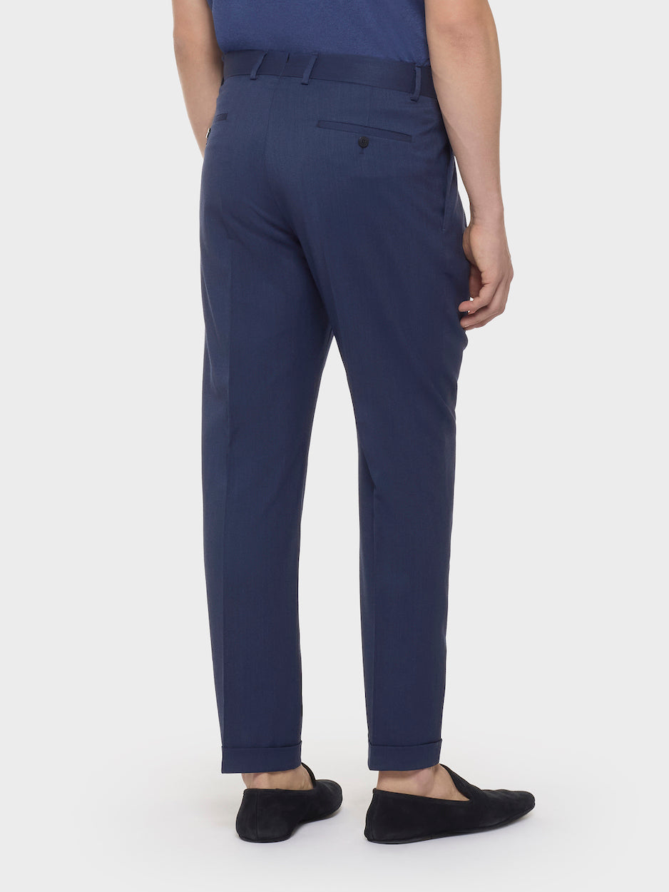 Caruso Menswear Abbigliamento Uomo Pantaloni Pantalone carrot fit in flanella di lana blu look 4