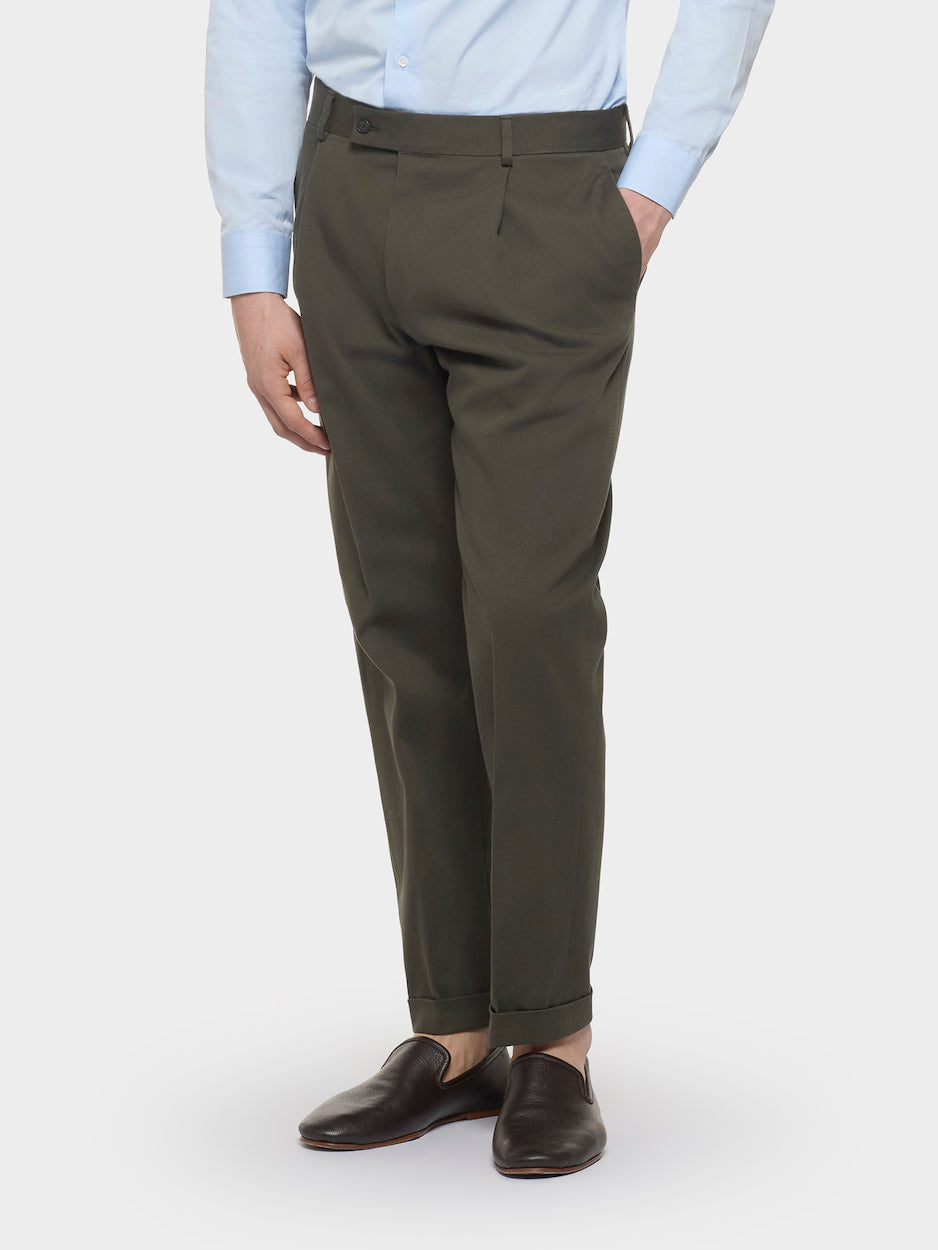 Caruso Menswear Abbigliamento Uomo Pantaloni Pantalone carrot fit in flanella di lana verde look 3