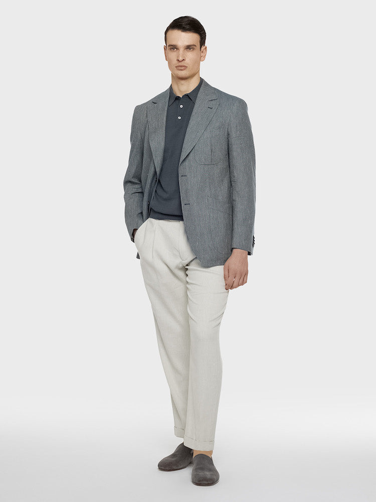 Caruso Menswear Abbigliamento Uomo Pantaloni Pantalone carrot fit in lino e lana bianco look 2