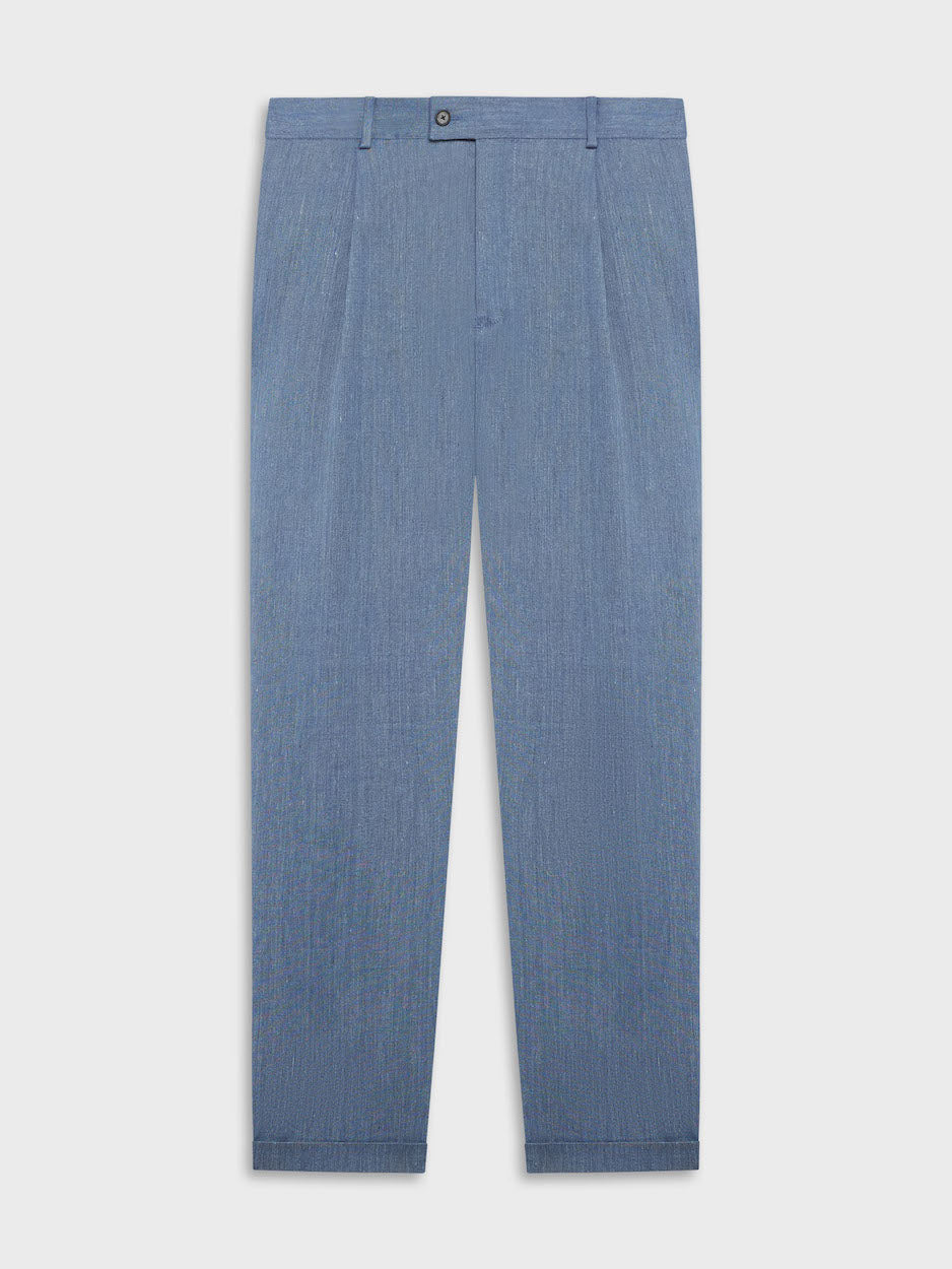 Caruso Menswear Abbigliamento Uomo Pantaloni Pantalone carrot fit in lino e lana blu denim look 1