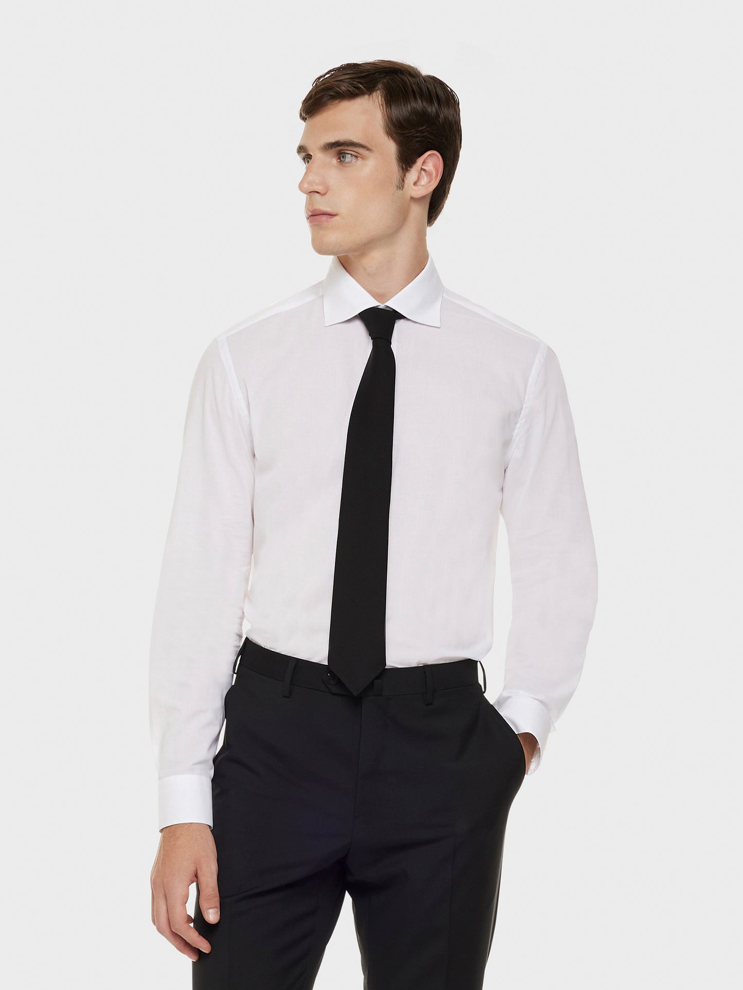Caruso Menswear Abbigliamento Uomo Cravatta in lana tecnica nera indossato