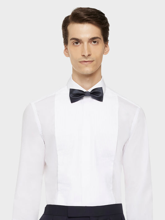 Caruso Menswear Abbigliamento Uomo Papillon Papillon annodato in seta blu look 2
