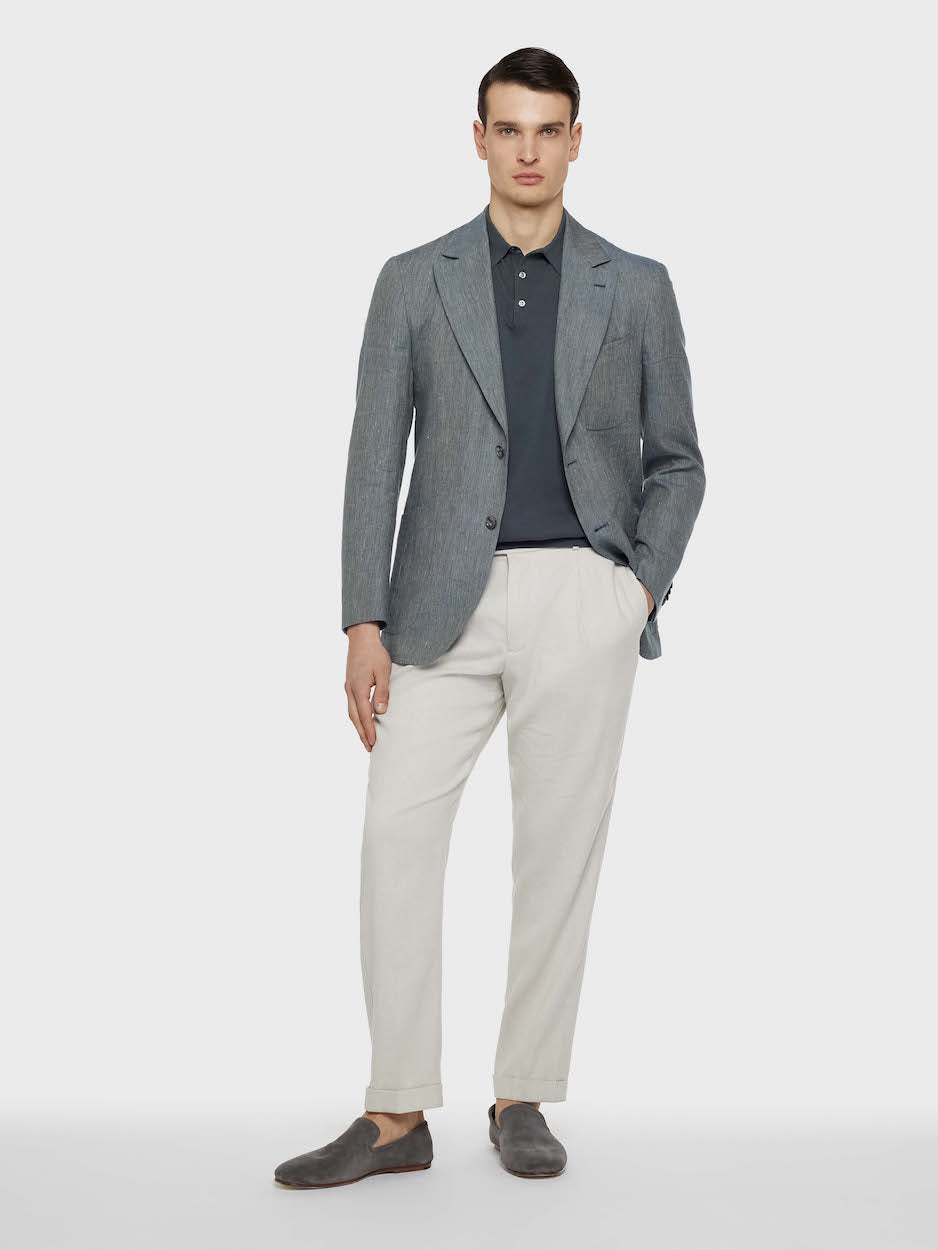 Caruso Menswear Abbigliamento Uomo Giacche Giacca caruso in seta e lino azzurra look 2