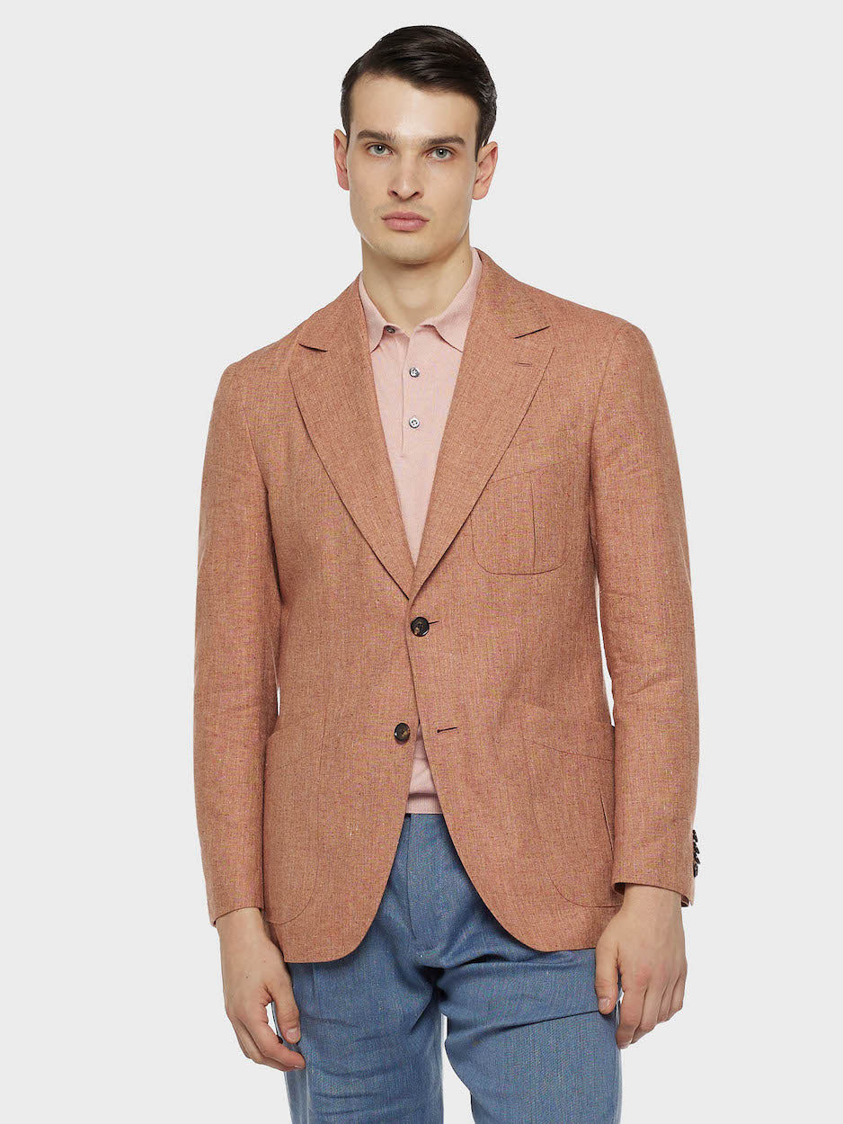 Caruso Menswear Abbigliamento Uomo Giacche Giacca caruso in seta e lino rosa look 3