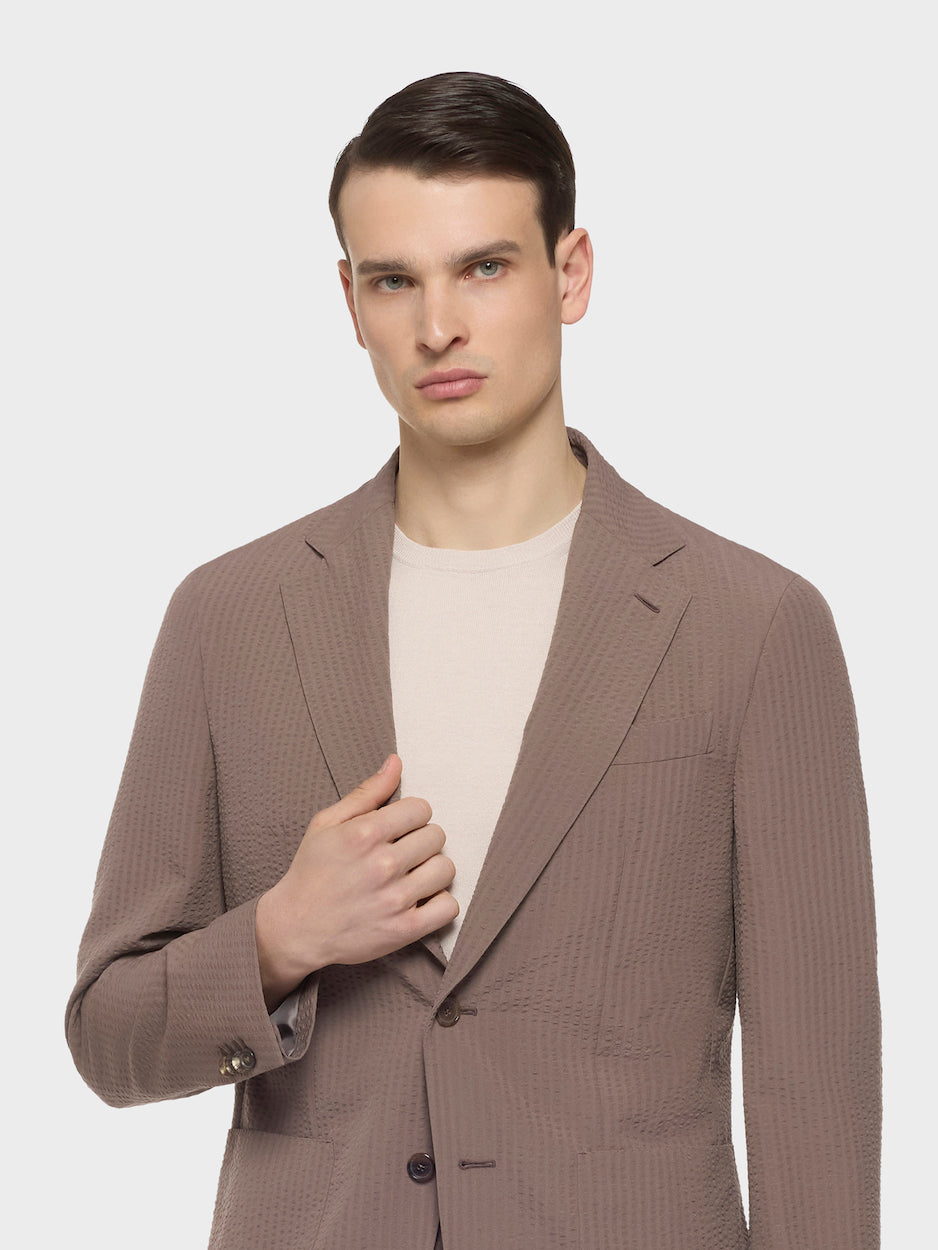 Caruso Menswear Abbigliamento Uomo Abiti Abito butterfly monopetto in seersucker di lana beige look 5