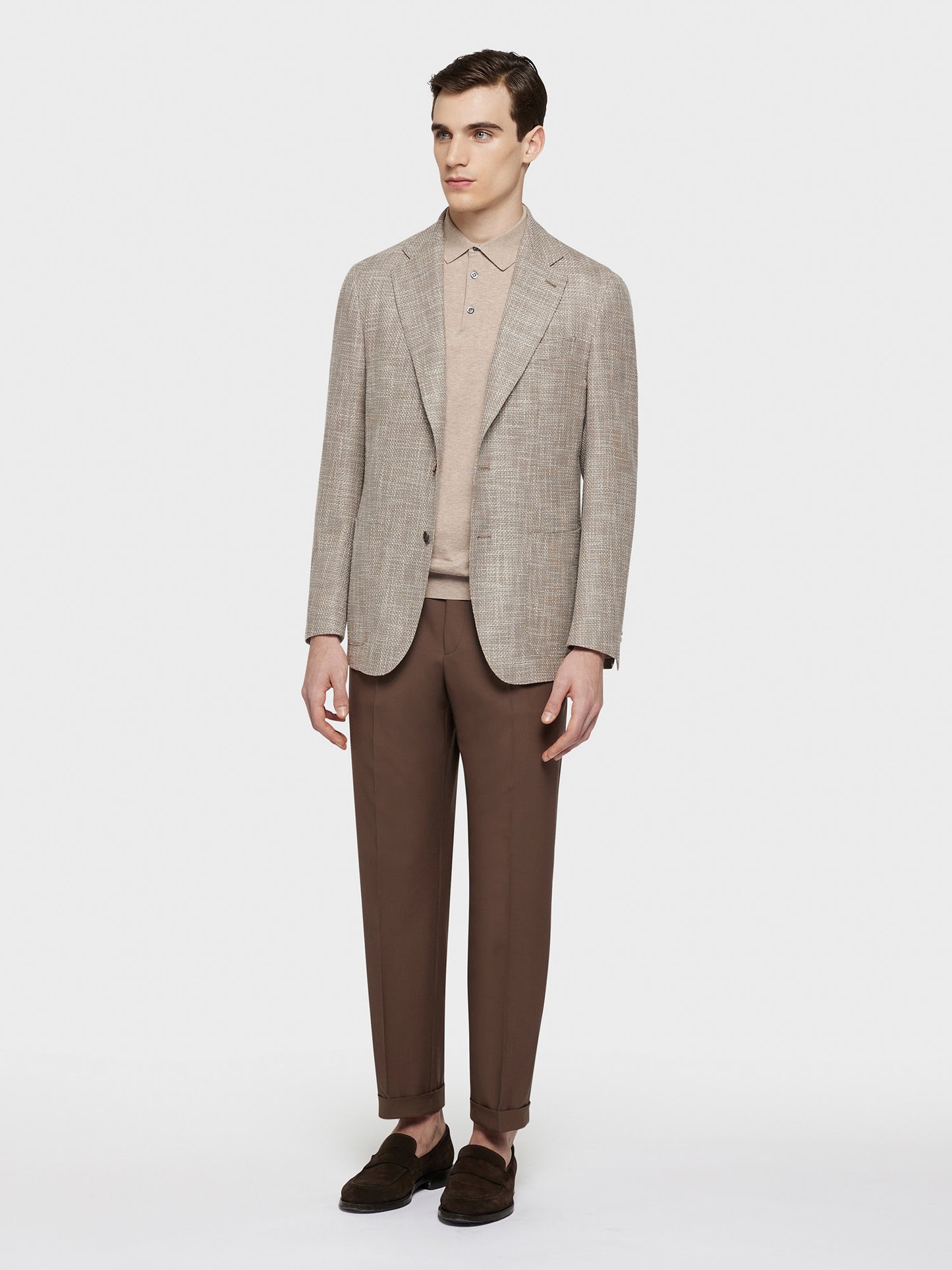 Caruso Menswear Abbigliamento Uomo Giacca butterfly in lana, seta e lino beige total look