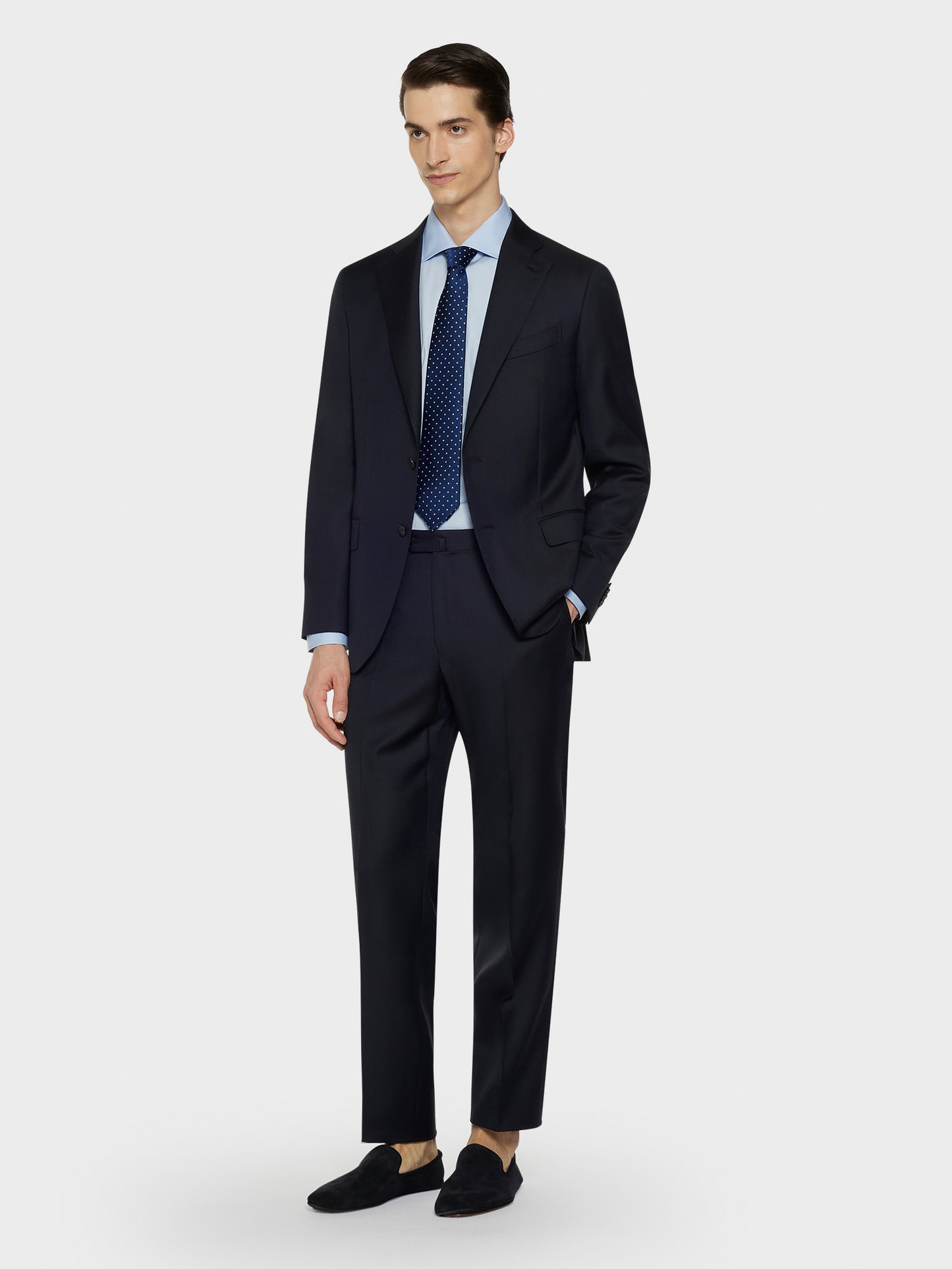 Caruso Menswear Abbigliamento Uomo Abiti Abito bohème monopetto in lana 130’s grisaglia blu navy look 1