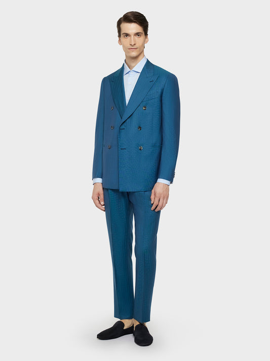 Caruso Menswear Abbigliamento Uomo Abiti Abito norma doppiopetto in lana e seta ottanio look 1