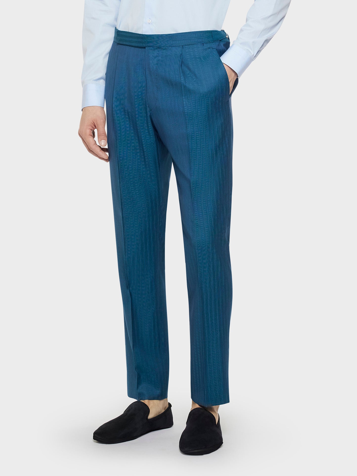 Caruso Menswear Abbigliamento Uomo Abiti Abito norma doppiopetto in lana e seta ottanio look 4