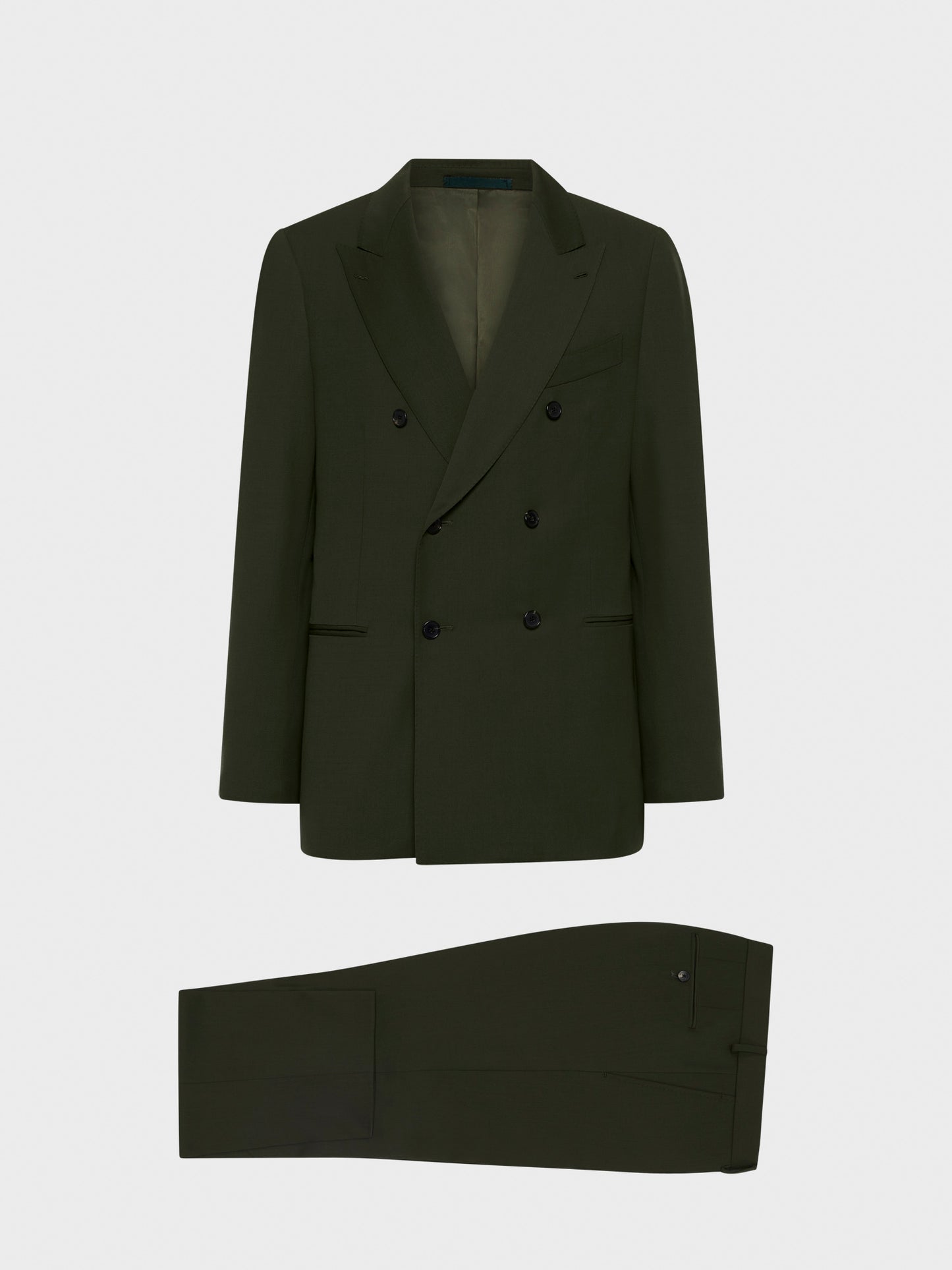Caruso Menswear Abbigliamento Uomo Abito norma doppiopetto in lana tecnica verde drop 7R still