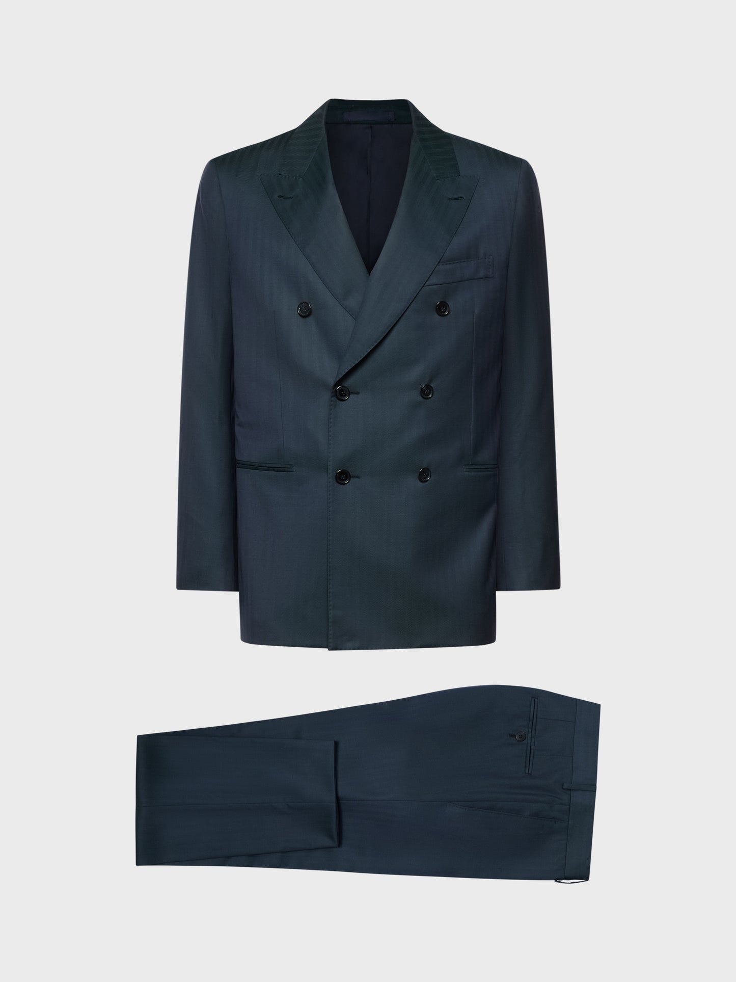 Caruso Menswear Abbigliamento Uomo Abito norma doppiopetto in solaro di lana e seta verde still