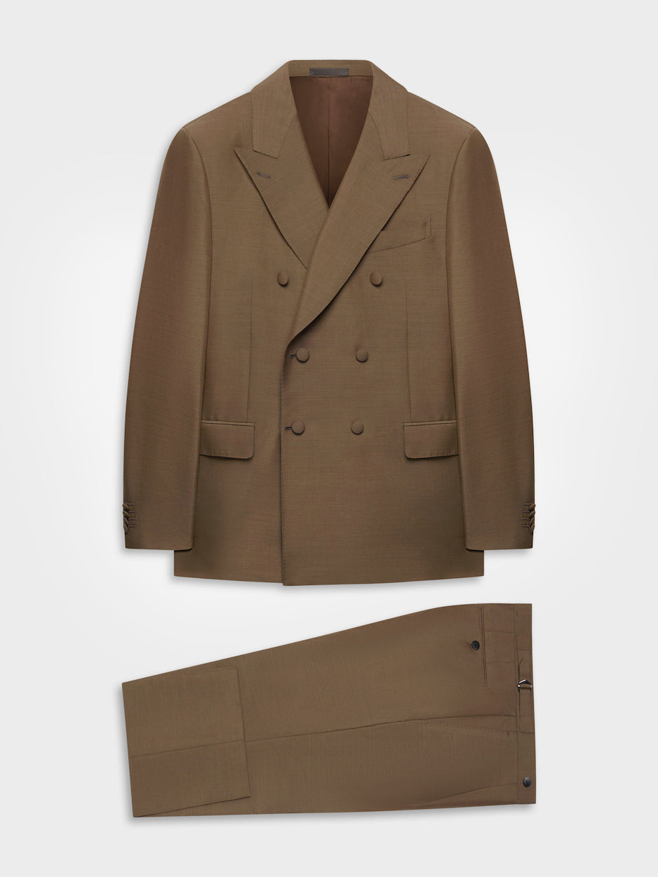 Caruso Menswear Abbigliamento Uomo Abiti Abito norma doppiopetto in lana mohair seta marrone look 1