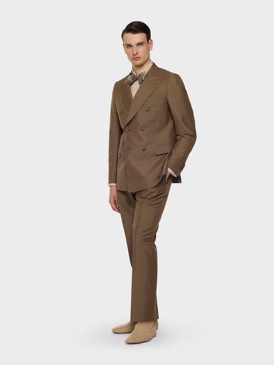 Caruso Menswear Abbigliamento Uomo Abiti Abito norma doppiopetto in lana mohair seta marrone look 2