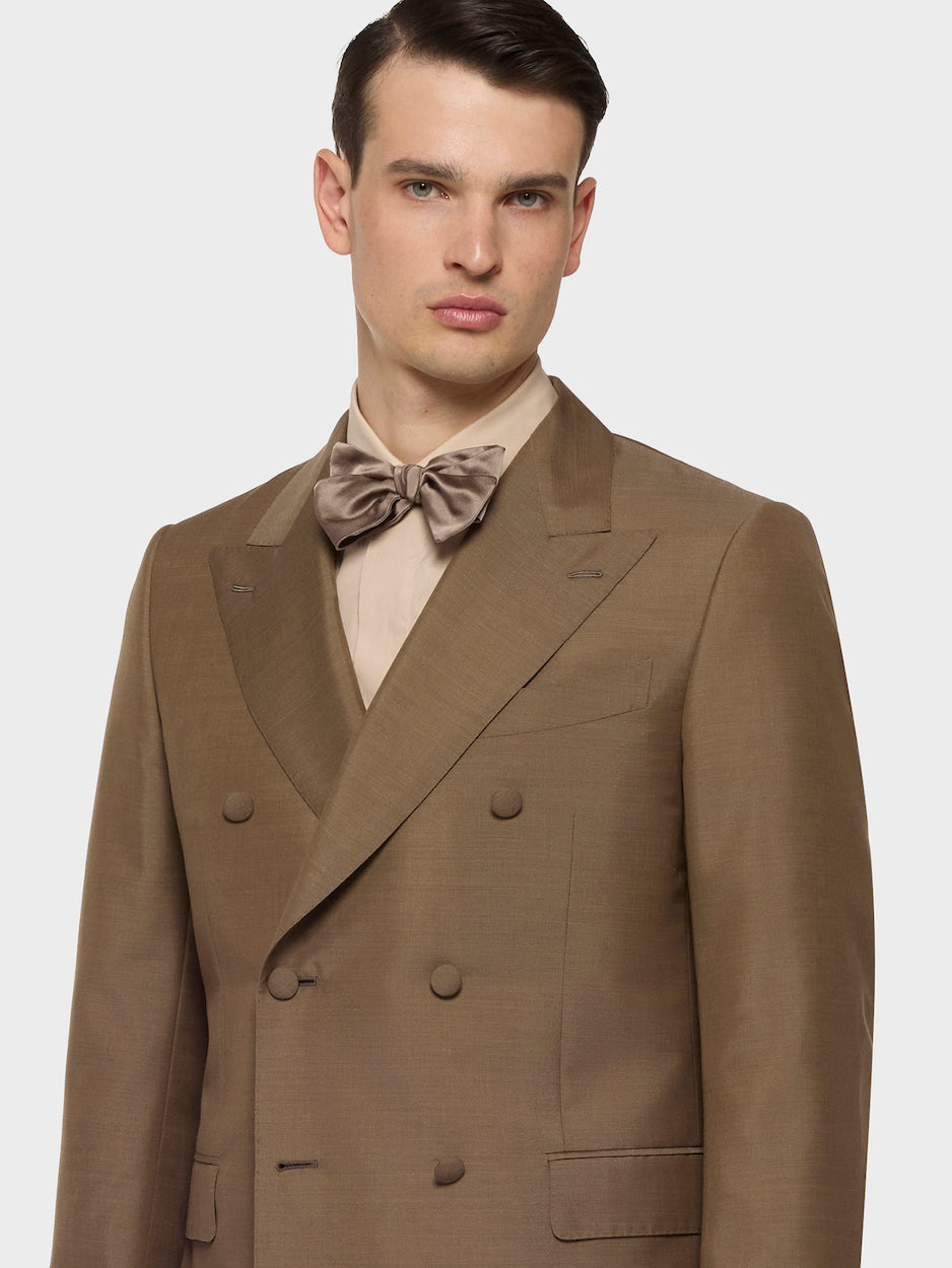 Caruso Menswear Abbigliamento Uomo Abiti Abito norma doppiopetto in lana mohair seta marrone look 3