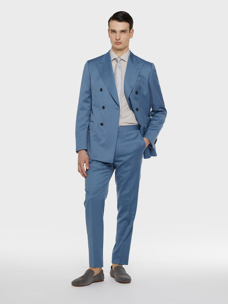 Caruso Menswear Abbigliamento Uomo Abiti Abito norma doppiopetto in lana a spina bluette look 2