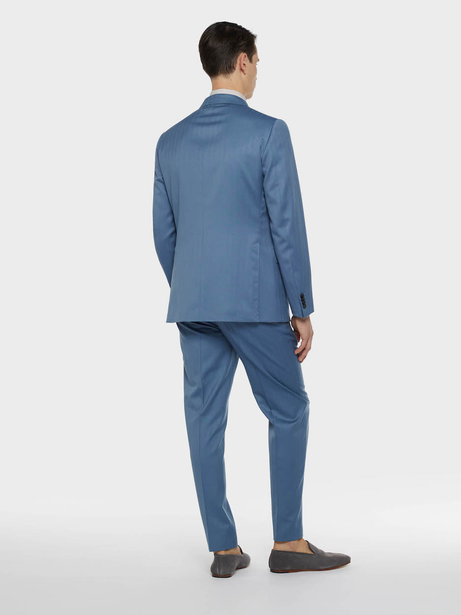Caruso Menswear Abbigliamento Uomo Abiti Abito norma doppiopetto in lana a spina bluette look 3