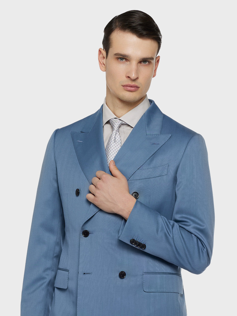Caruso Menswear Abbigliamento Uomo Abiti Abito norma doppiopetto in lana a spina bluette look 5