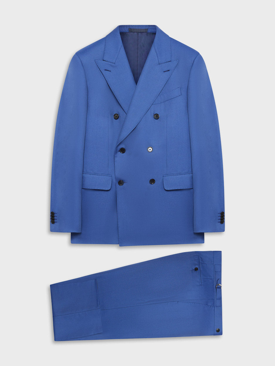 Caruso Menswear Abbigliamento Uomo Abiti Abito norma doppiopetto in lana e seta blu look 1