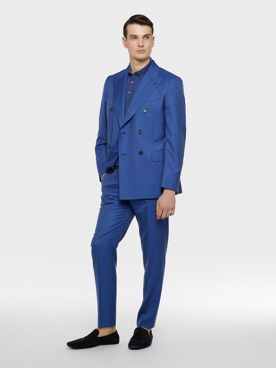 Caruso Menswear Abbigliamento Uomo Abiti Abito norma doppiopetto in lana e seta blu look 2