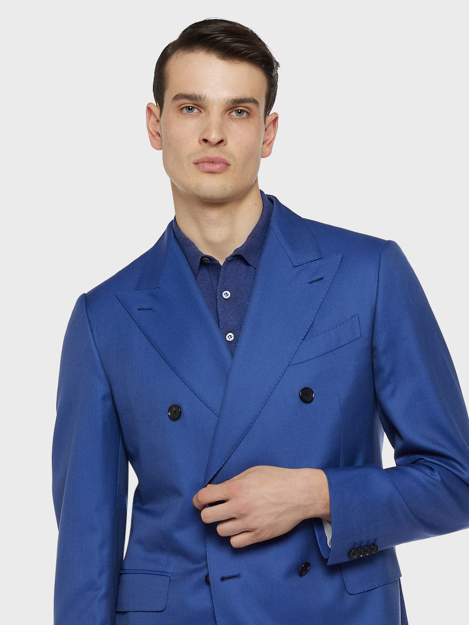 Caruso Menswear Abbigliamento Uomo Abiti Abito norma doppiopetto in lana e seta blu look 5