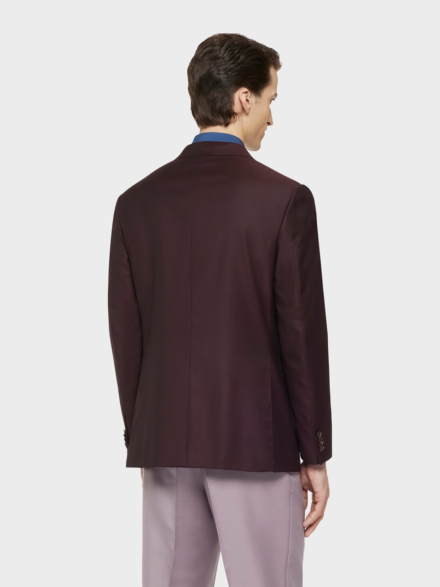 Caruso Menswear Abbigliamento Uomo Giacche Giacca norma doppiopetto in lana e seta bordeaux scuro look 4