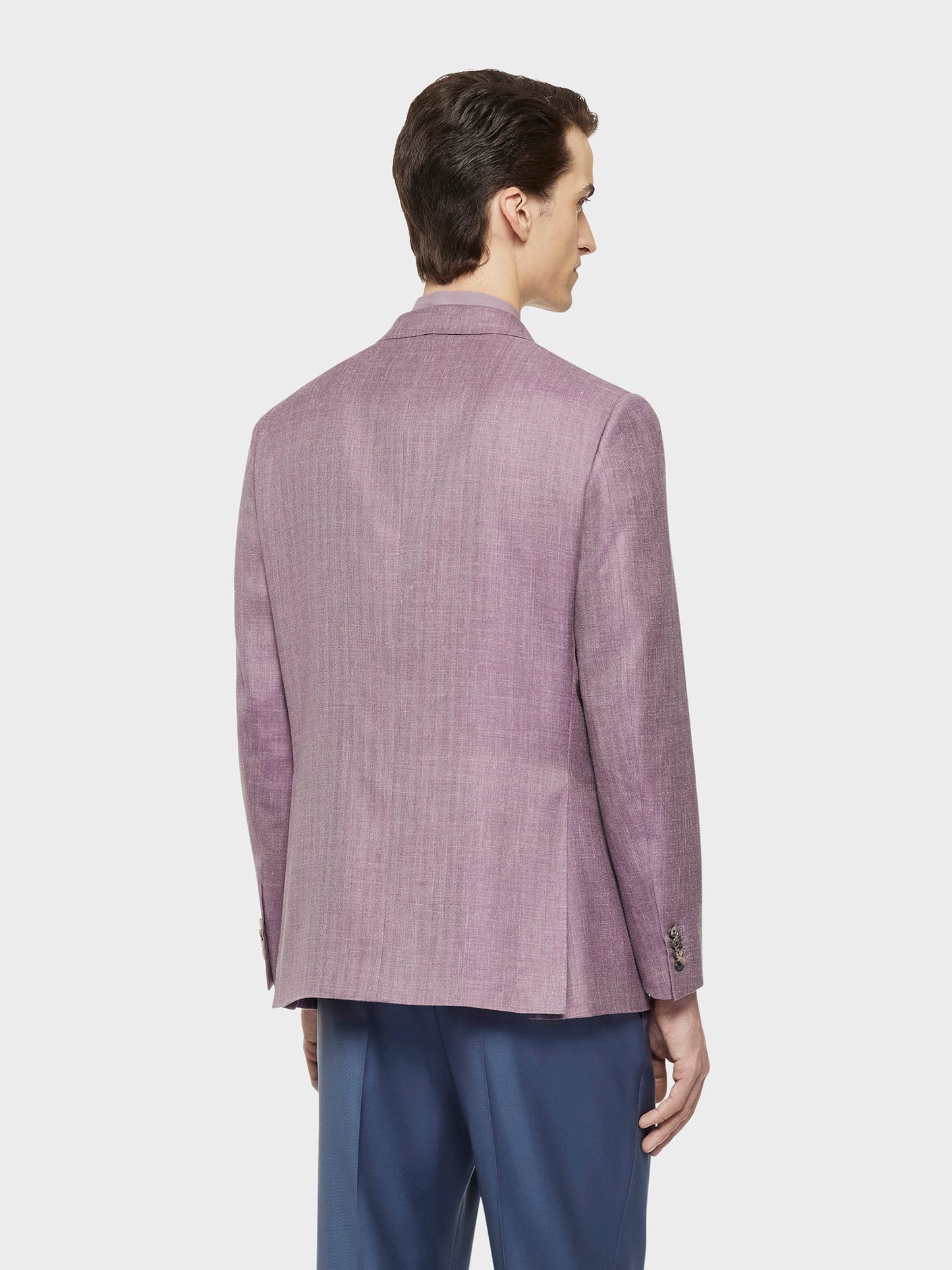 Caruso Menswear Abbigliamento Uomo Giacche Giacca norma doppiopetto in lana seta e lino malva look 4
