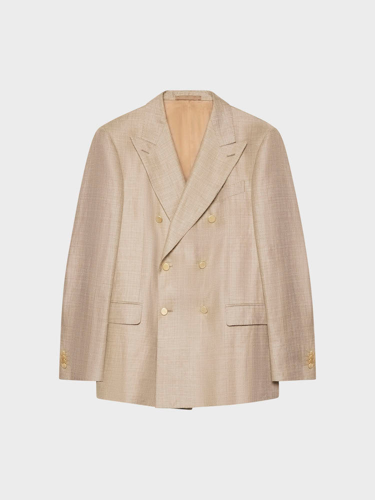 Caruso Menswear Abbigliamento Uomo Giacche Giacca norma doppiopetto in lino e lana beige look 2